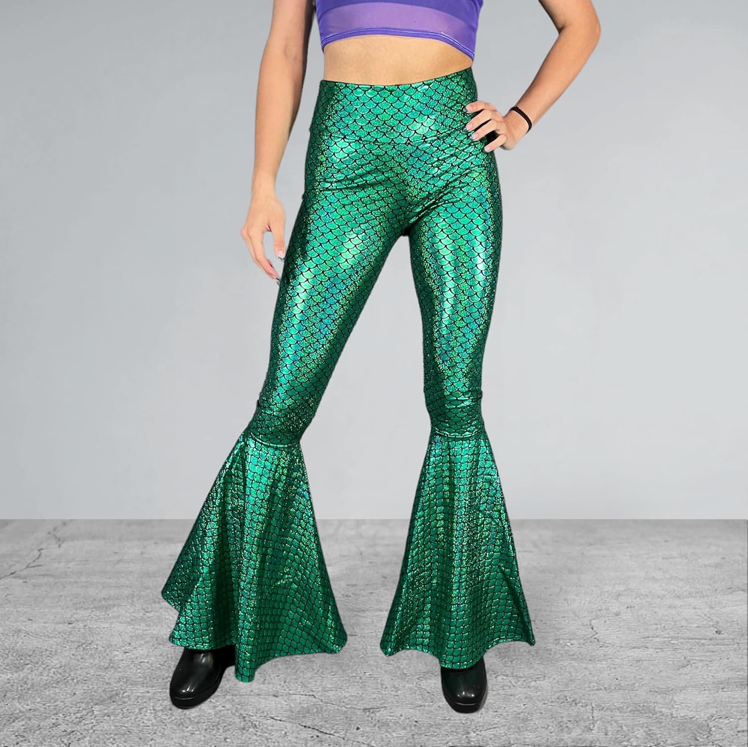 Green Mermaid Costume High Waist Bell Bottoms - Sparkle Mermaid Pants - Made in USA (Small)