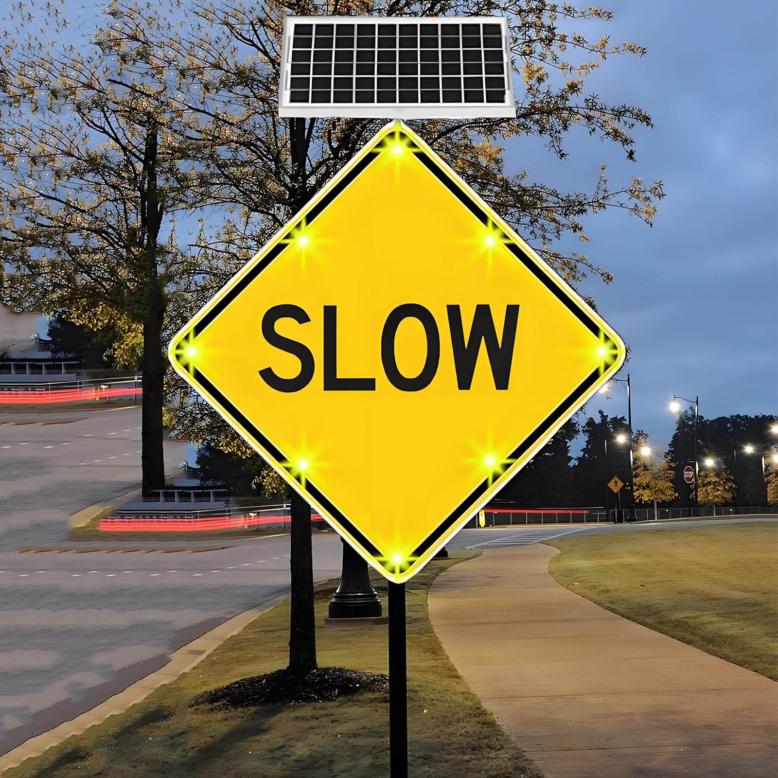 Señal LED de cruce de peatones con energía solar para parque escolar, señal de advertencia de calle parpadeante de tráfico vial de aluminio