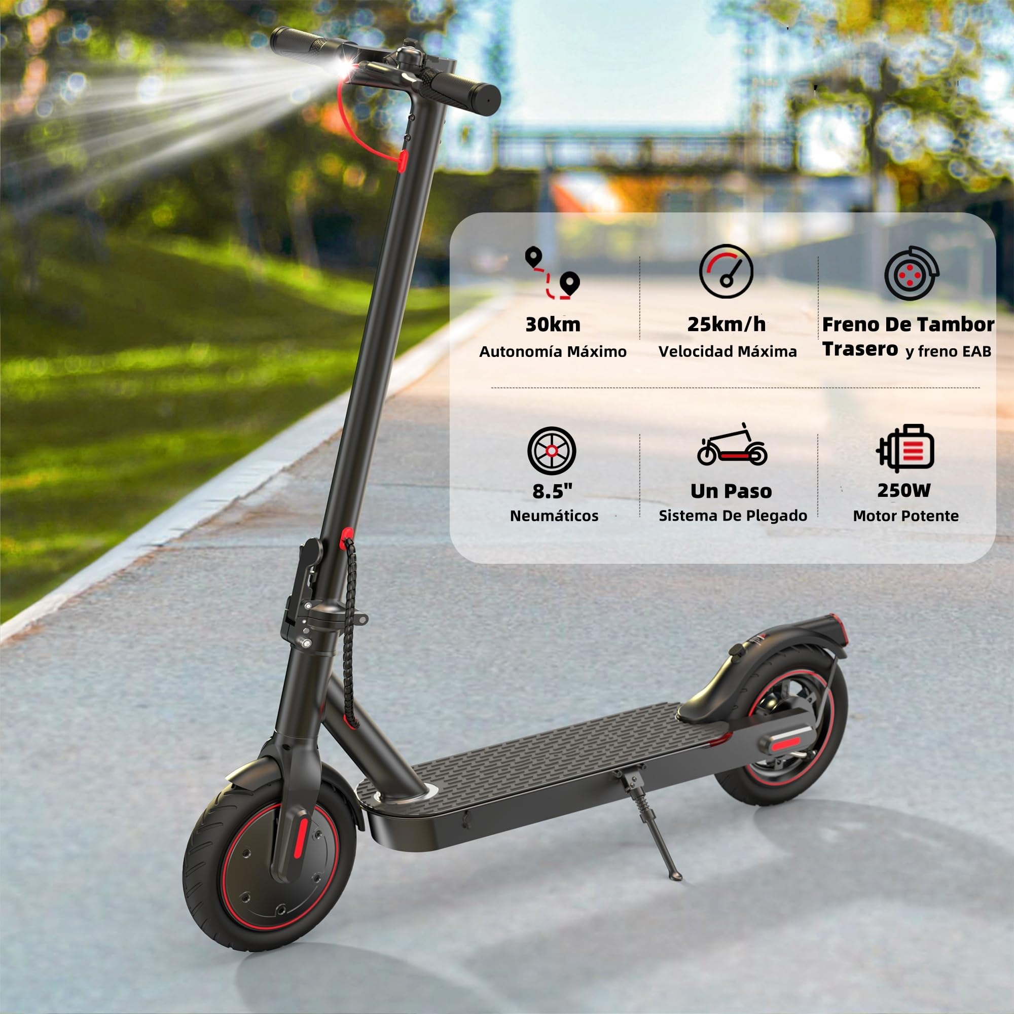 8.5" Patinete Electrico Plegable con Candado para Adolescentes Y Adultos, Motor de 35O, Autonomía 30KM, MAX 25 KM/H, 187.2WH Batería, Carga 100-120KG, Frenado Dual, 3 Modos De Elocidad
