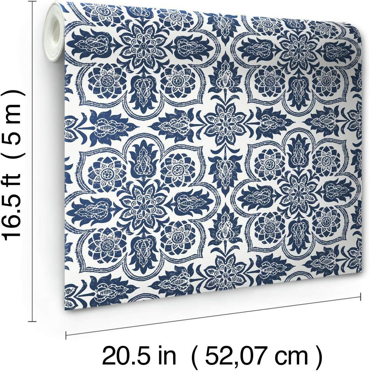 RoomMates Waverly RMK11871WP Curators Gem Peel and Stick Wallpaper (20.5 in x 16.5 ft) – Easy Application, No Sticky Residue – Blue and White, Roll