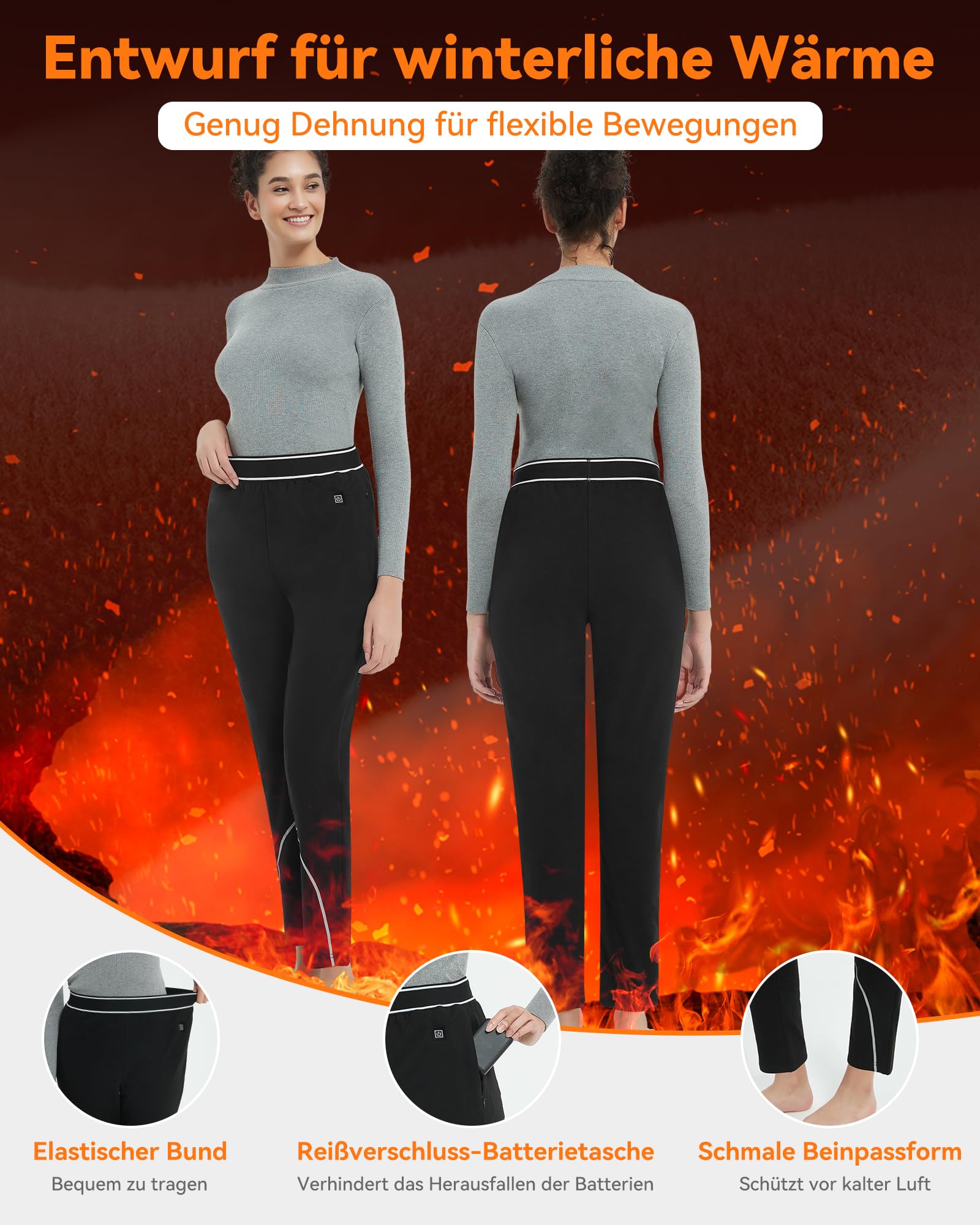 FERNIDA Pantaloni riscaldati da Donna, Neri Termici, con Power Bank, Invernali, Caldi, Leggings Termici, 3 Livelli di Temperatura