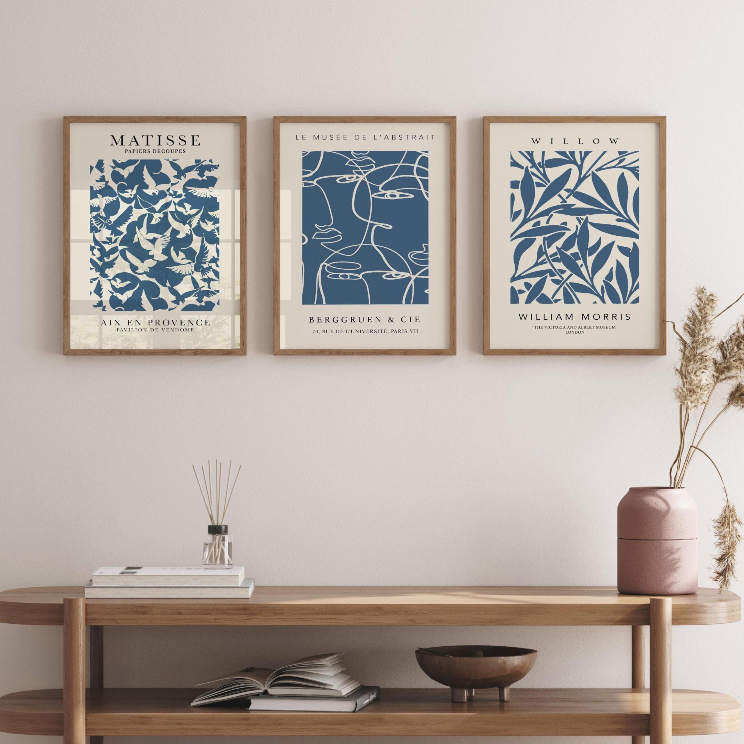 XINBAO Impresión de flores azul marino, póster para dormitorio, imágenes azul marino, decoración de pared azul, arte para sala de estar, pintura botánica, lienzo de 30 x 50 cm x 3 cm con marco