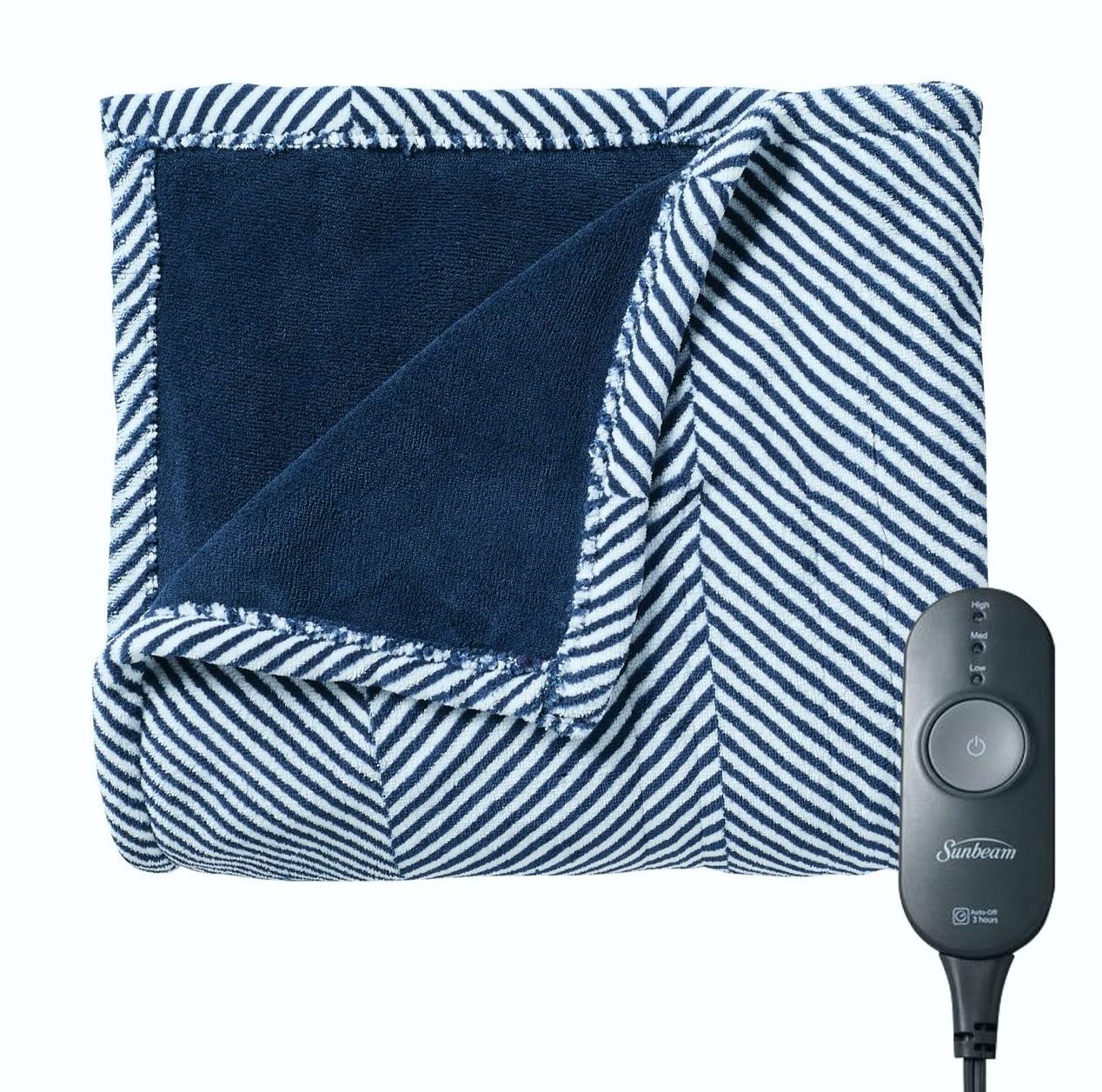 Amazon.com: Sunbeam Navy Herringbone Microplush Heated Throw : Home u0026  Kitchen