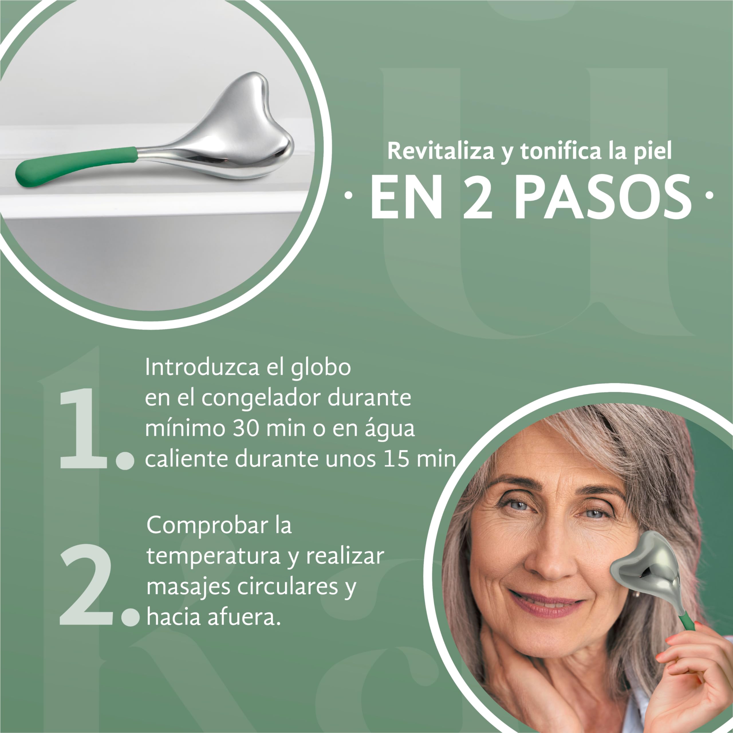 Globo de hielo facial - Rodillo Facial Frío Masaje - Masajeador ojos bolsas y ojeras - Mejora el drenaje linfático y el aspecto de la piel - Líquido Anticongelante Interior - Amakandu