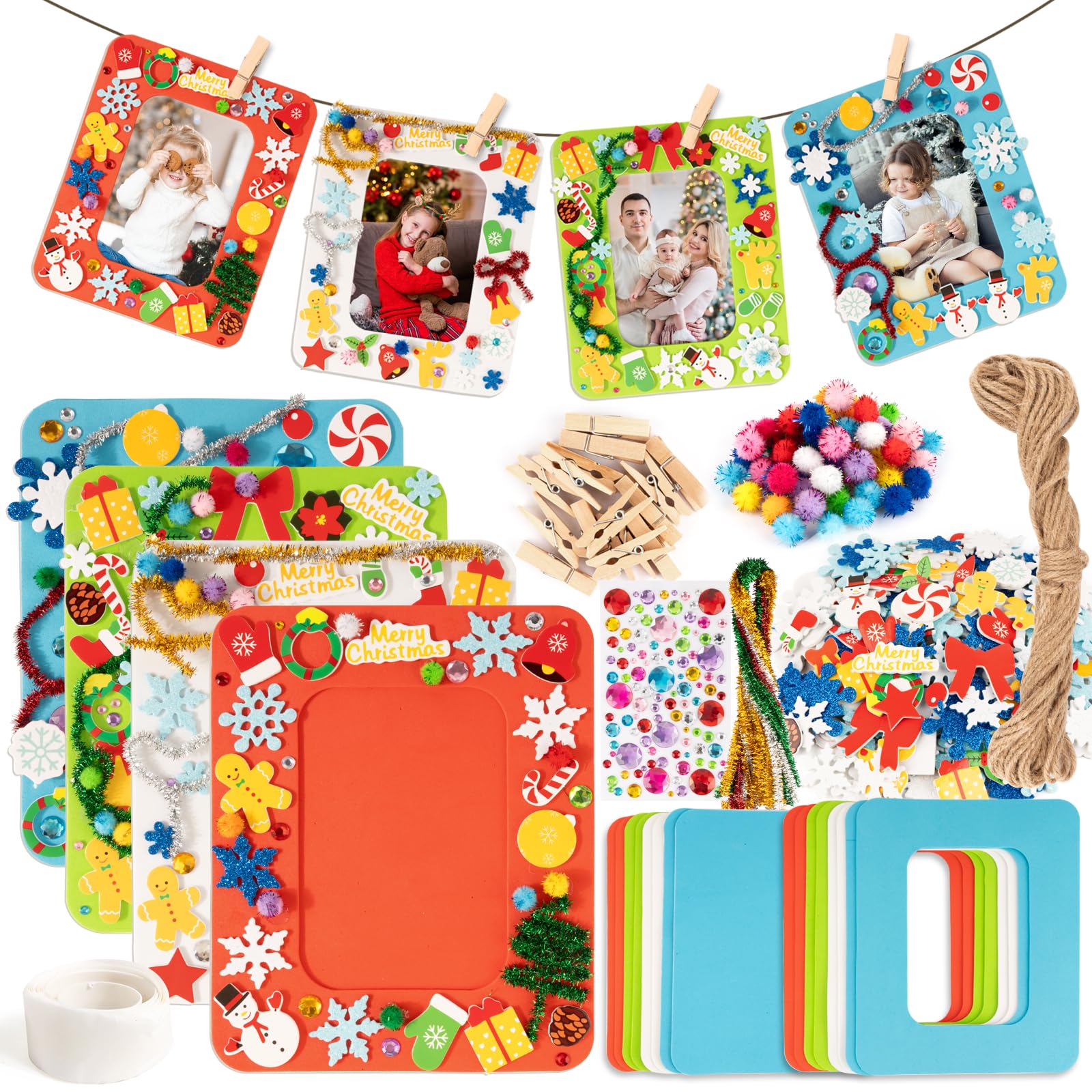 BOOMTOP 8 Pack Christmas Picture Frames Craft Kit for Kids 305Pcs DIY Foam Christmas Photo Frame Kits Make Your Own Christmas Decoration Winter Holiday Crafts for Party Home Christmas Tree Decoration