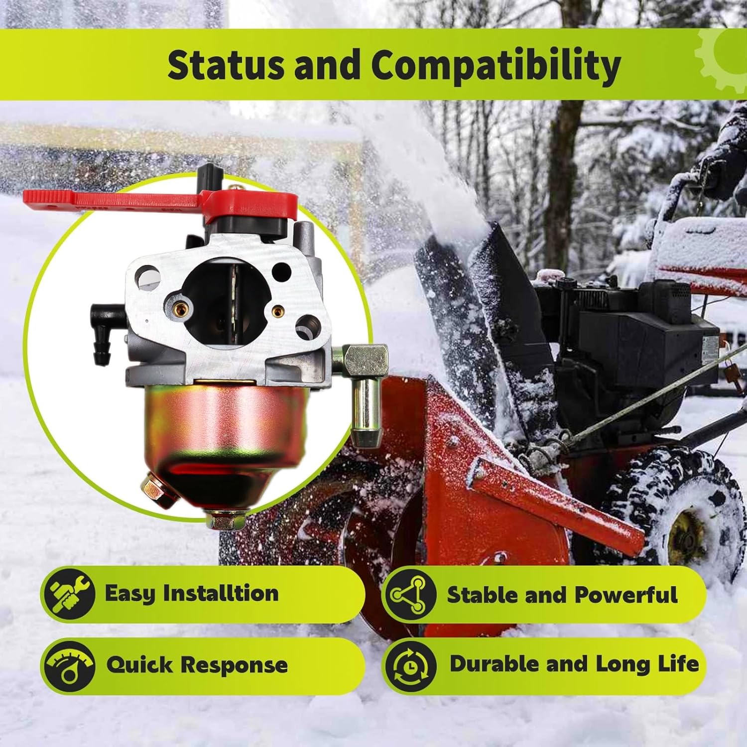 Huayi 161SB OEM Carburetor Compatible with Troy Bilt 31AS2S5G766 Squall 179E Snowblower Carb Assembly