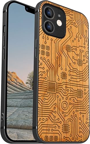 Miniatura 9 de Carveit Funda magnética de madera para iPhone 12 Pro [madera natural y TPU suave negro] a prueba de golpes, funda de madera única y elegante
