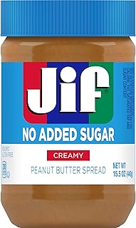 Jif No Added Sugar Creamy Peanut Butter Spread, 15.5 Ounces (Pack of 12), Smooth, Creamy Texture, No Stir Peanut Butter Sp...