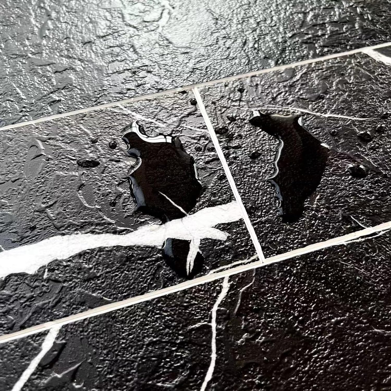 40PCS Peel and Stick Backsplash, 3" x 9" SPC Subway Tiles, Upgraded Structured Soft Glossy Black Marquina with White Grout Backsplash Stick on Tile for Kitchen, Bathroom, Fireplace, RV