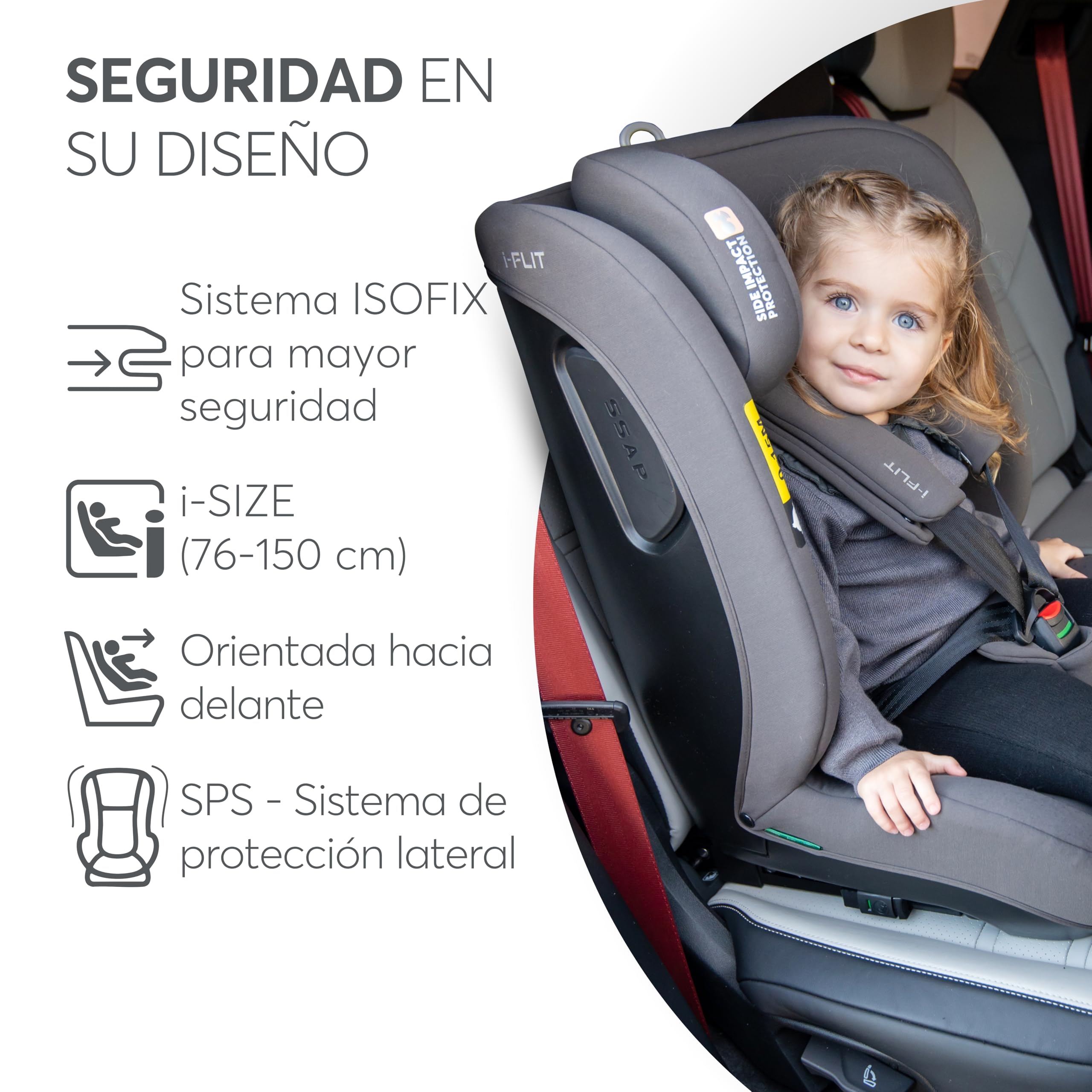 KikkaBoo Silla de Coche Bebe ISOFIX Grupo 1 2 3 (9-36 kg) i-FLIT, de 15 Meses a 12 Años, Seguridad SPS, Reposacabezas Ajustable, Top Tether, 12 Posiciones Reposacabezas, Negro — view 8