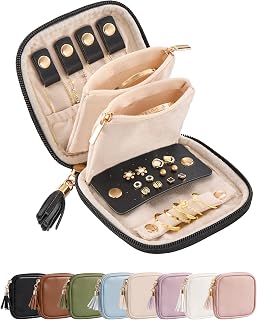 Lolalet Mini Travel Jewelry Case, Soft PU Leather Pouch -Black | Velvet-Lined Interior, Portable Palm-Size Jewellery Storage Bag, Essential for Overnight Business Trips Weekend Getaways Gyms