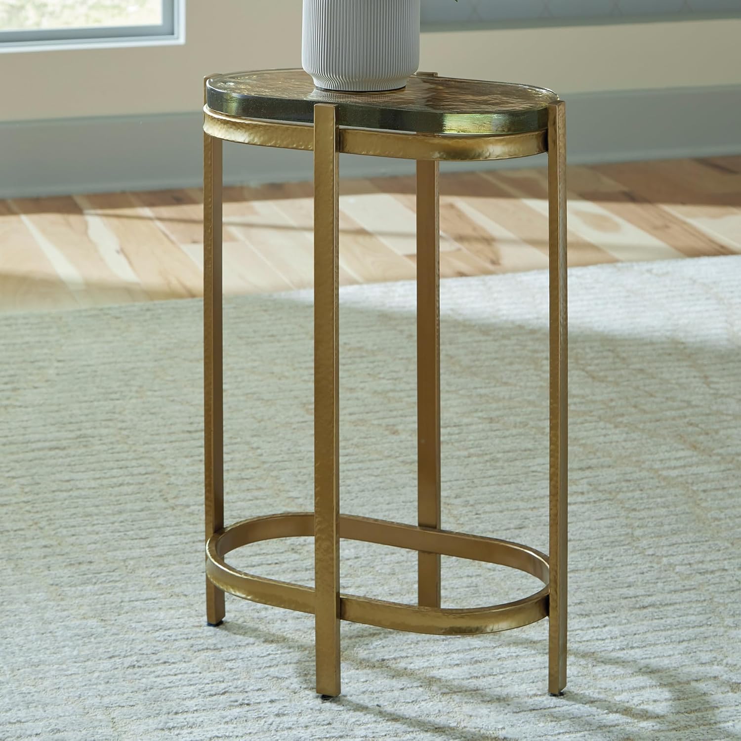 Signature Design by Ashley Porterville Modern Accent Table with Cast Glass Top, Gold