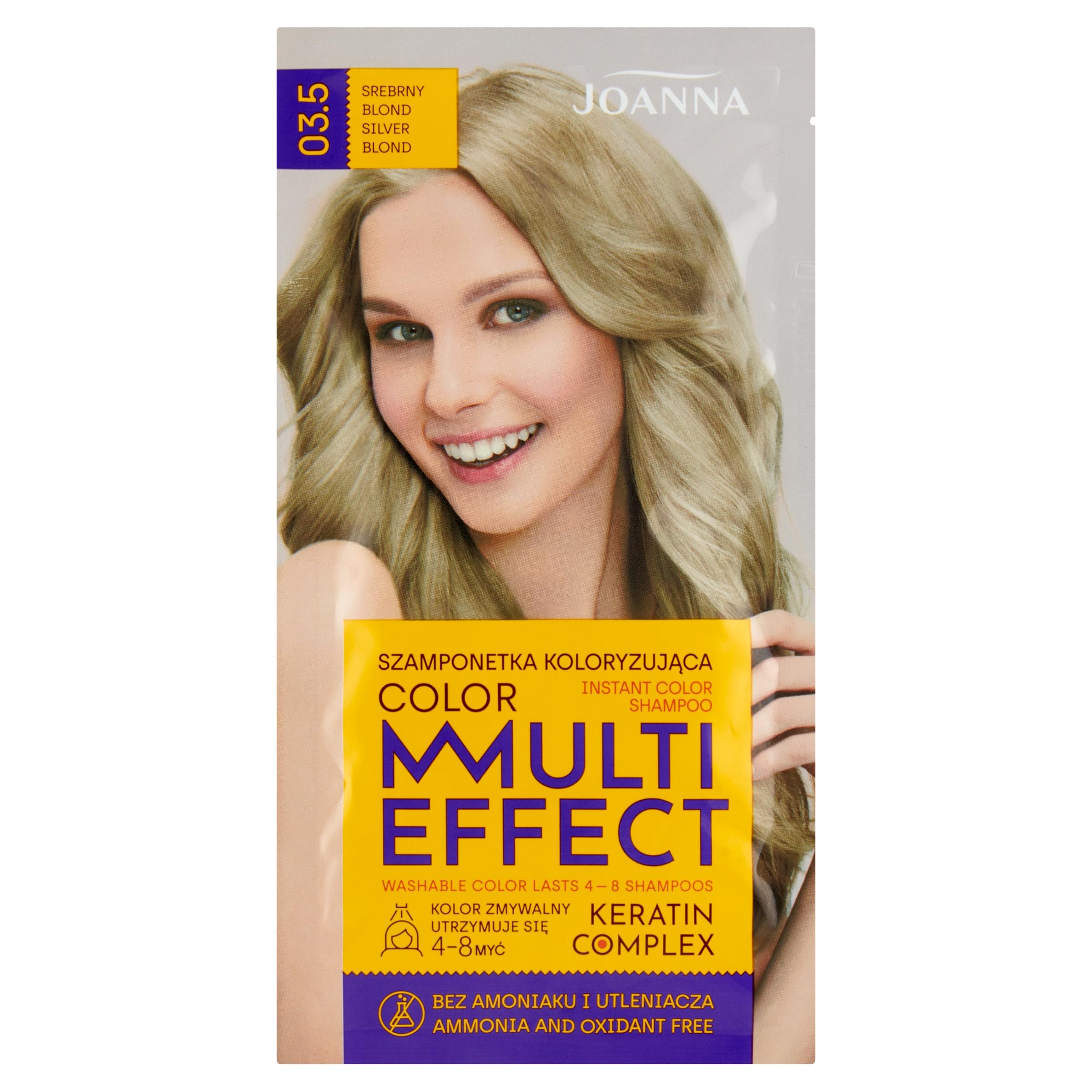 JOANNA Champú "​Multi Effect" – Champú colorante para el cabello en bolsa – Duración de 4 a 8 lavados – Tinte para el cabello sin amoniaco ni oxidantes – rubio plateado