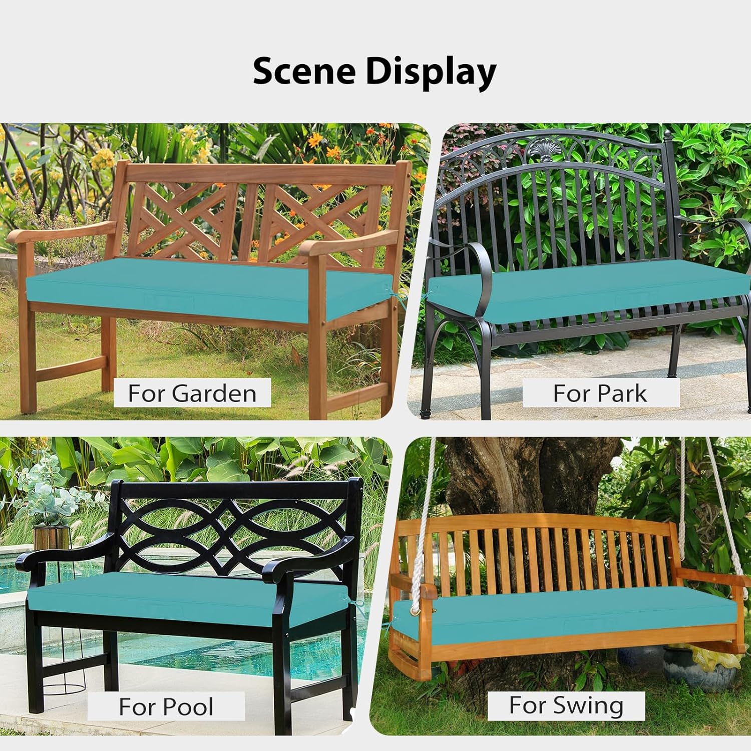 Outdoor Bench Cushion - 48" x 18" x 3" Bench Cushions for Outdoor Furniture, Non-Slip Outdoor Swing Cushions with Removable Cover, Patio Bench Cushion for Backyard Porch Settee (Teal)