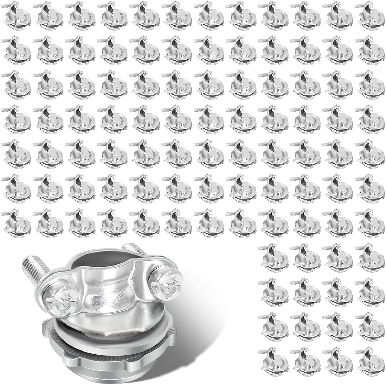 100 Packs 1/2" Cable Connectors Compatible with Romex, Zinc Alloy Wire Clamps for Metallic Conduit Protect Cables, NM Cables, Electrical Box, Silver-Zinc