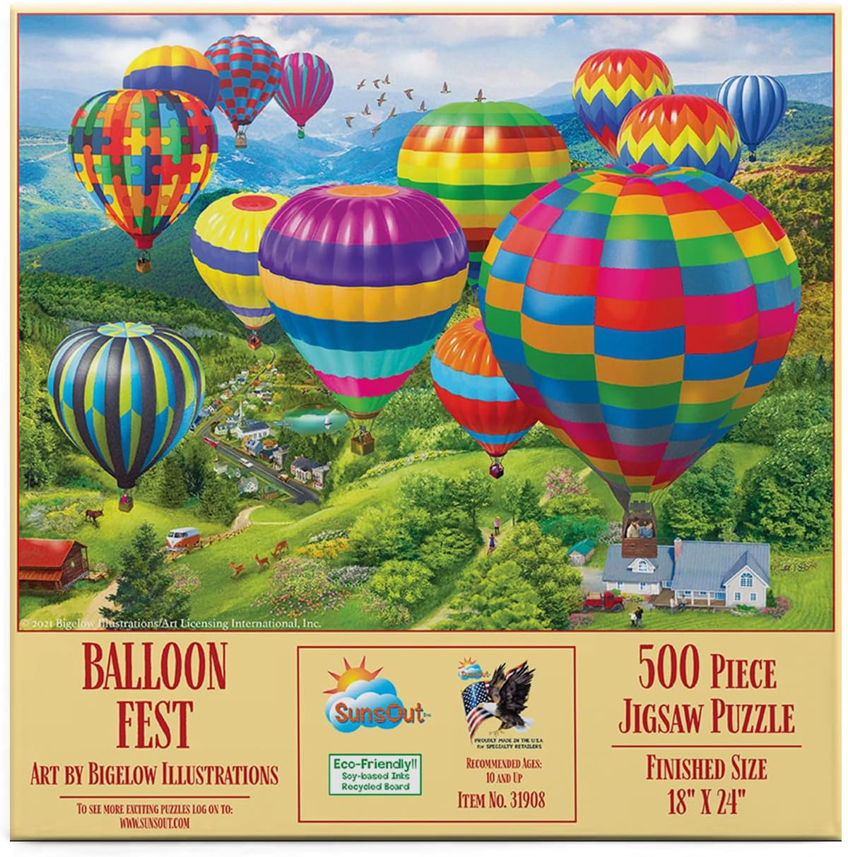 SUNSOUT INC - Balloon Fest - 500 pc Jigsaw Puzzle by Artist: Bigelow Illustrations - Finished Size 18" x 24" - MPN# 31908