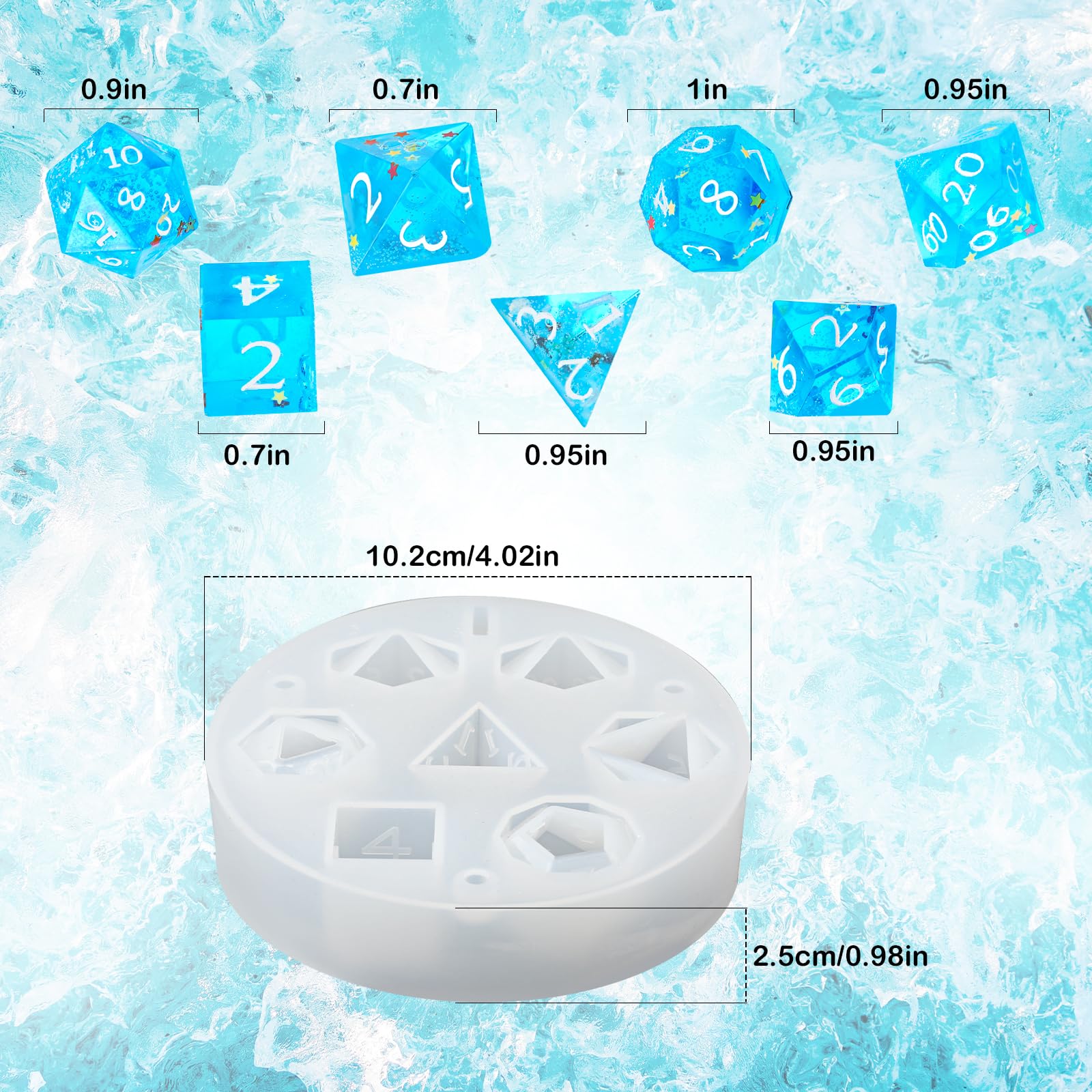 Molde silicone 7 dados poliédricos para resina y manualidades | Molde de silicona 7 en 1 para cubos de resina, juegos y pasatiempos creativos.