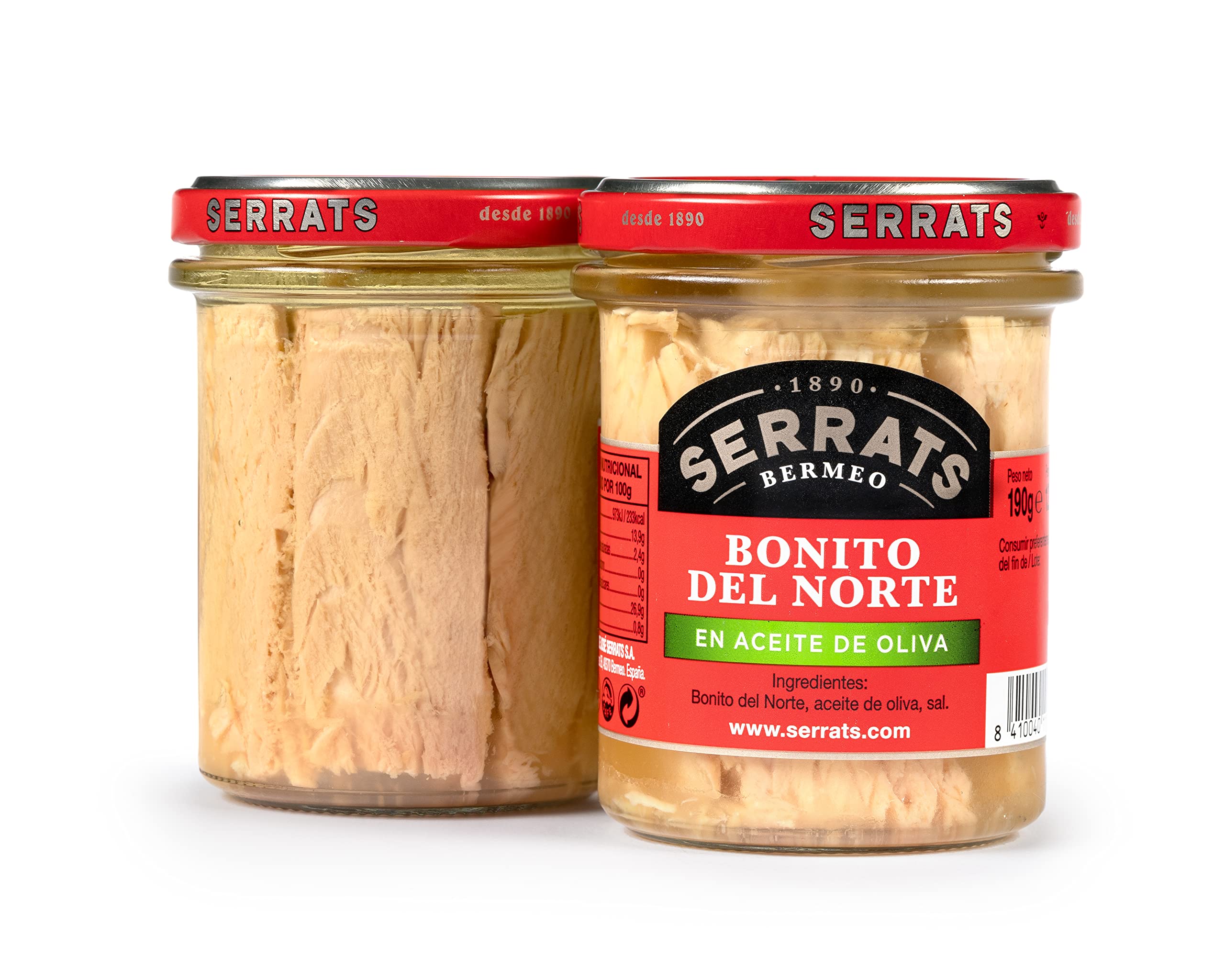 CONSERVAS SERRATS - Bonito del Norte del Cantábrico en Aceite de Oliva - 6 Frascos x 190g (Total: 1140g) - Elaboración Artesanal desde 1890 - Sin Gluten - Rico en Omega 3 – Premium