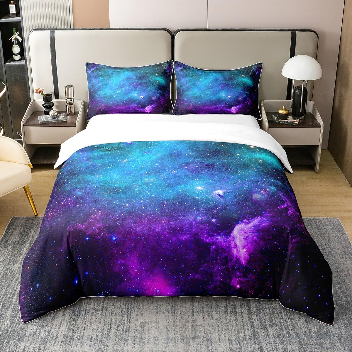 Funda nórdica de algodón 135x200 azul con diseño de galaxia y estrellas juego de cama infantil