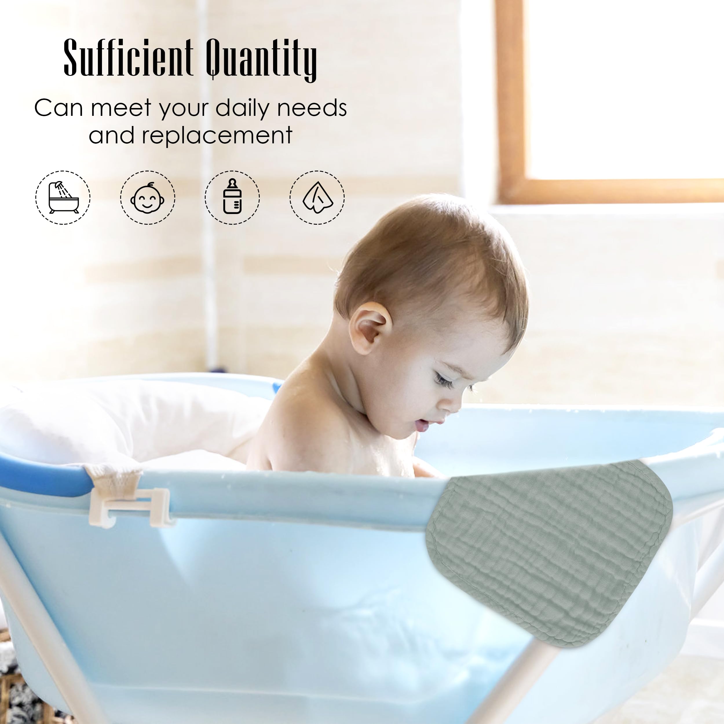 Lot de 12 débarbouillettes pour bébé 100 % mousseline de coton douces et lingettes absorbantes pour nouveau-nés, enfants, filles et garçons, 30,5 x 30,5 cm, vert
