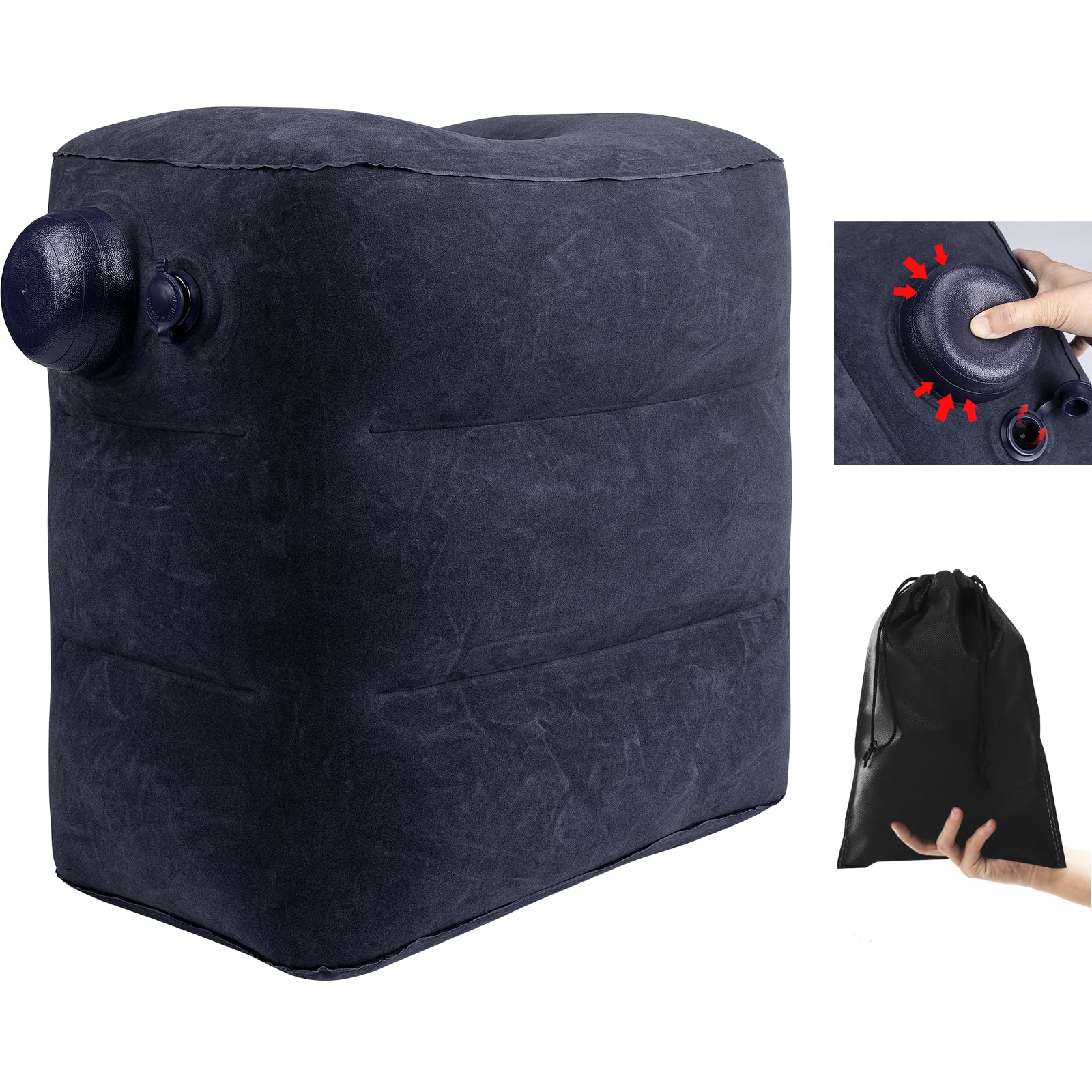 VOPHIA- Reposapiés inflable para viajes en avión, reposapiés para viajes en avión de altura ajustable, almohada de reposapiés con bomba para oficina, avión, tren, automóviles, hogar
