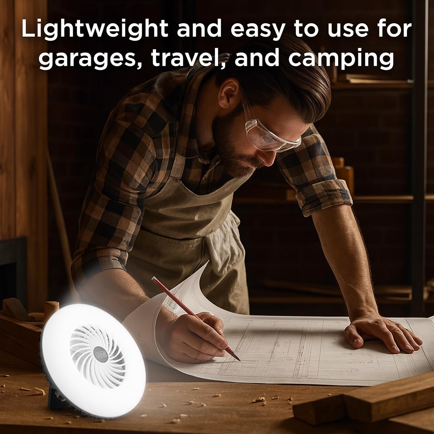 BLACK+DECKER 400LM Utility Fan Light, 3 Brightness Levels & Fan Speeds, USB Rechargeable, Power Bank, Magnetic with Kickstand & Hanging Hook, IP20 Weather-Resistant, Ideal for DIY, Camping, Automotive