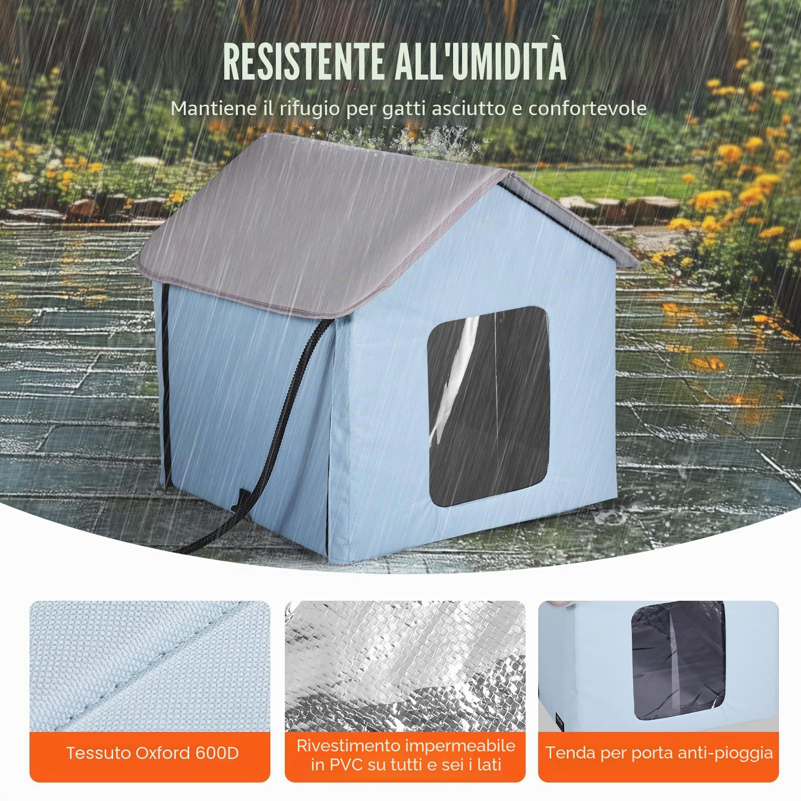 VEVOR Cuccia per gatti riscaldata, per esterni con temperatura regolabile e timer, per gatti pieghevole in tessuto Oxford 600D con cuscino riscaldato per l'inverno