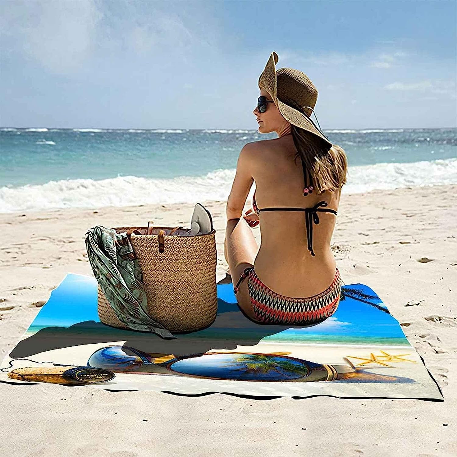 Serviette De Plage 3D Paysage Balnéaire D'Été, Serviette De Bain XXL 200 X 200 Cm Microfibre À Séchage Rapide, Serviettes De Plage Enfant Femme Homme Drap De Plage pour Natation Picnic -1B1R