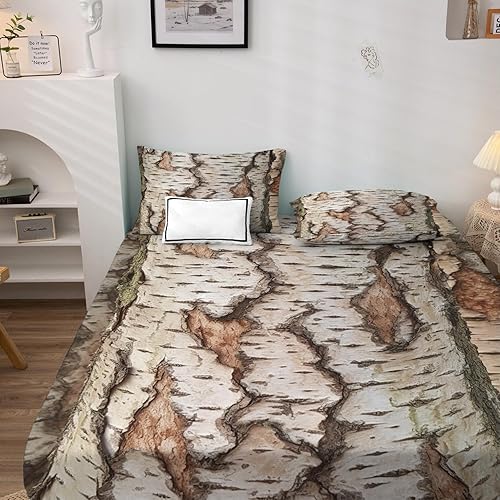 Miniatura 2 de Juego de sábanas de abedul tamaño California King, sábanas para plantas, sábanas y fundas de almohada estampadas de 4 piezas, sábana bajera
