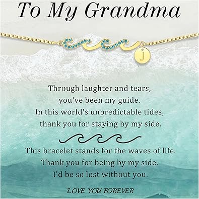 Dainty Gold Bracelet with Initials, Gifts for Women Initial Bracelets for Women Mom Gift Teen Gifts Trendy Stuff Wave Bracelet Grandma Graduation Gifts for Her 2025 Daughter Friend Letter A-Z Birthday Christmas Jewelry