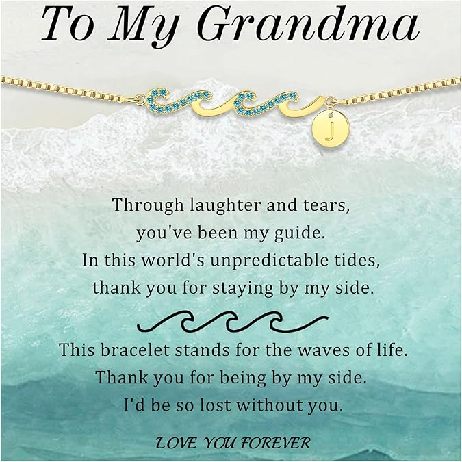 Dainty Gold Bracelet with Initials, Gifts for Women Initial Bracelets for Women Mom Gift Teen Gifts Trendy Stuff Wave Bracelet Grandma Graduation Gifts for Her 2025 Daughter Friend Letter A-Z Birthday Christmas Jewelry