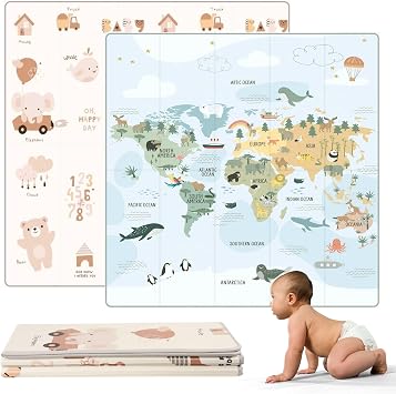 HuBorns - Foldable Baby Play Mat 200x180 cm - Reversible and Padded Baby Foam Play Mat with Stitched Edges - Waterproof Baby Mats for Floor Play - Anti-Fall Thick Play Matt Baby Map