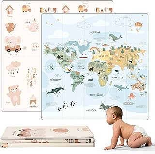 HuBorns - Spielmatte Baby Faltbar 200x180 cm und Wendbar, Krabbelmatte Baby Schadstofffrei mit CE Zertifikat, Play Mat XXL Gepolstert, Spielmatte rutschfest und Wasserdicht (Weltkarte)