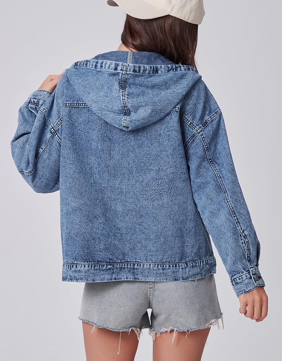 Kedera Women's Denim Hoodie Half Zip Pullover Jacket Jean Oversized Sweatshirt Tops with Pocket - Image 2