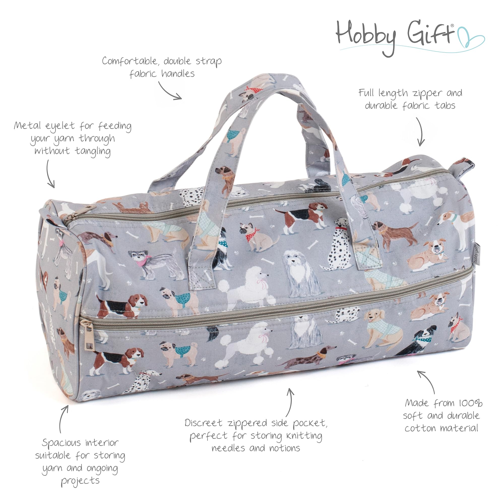 Hobby Gift Borsa Media per Maglia con Zip Frontale a Lunghezza Intera, Borsa Organiser per Uncinetto e Lavori a Maglia con Scomparti per Filati e Accessori