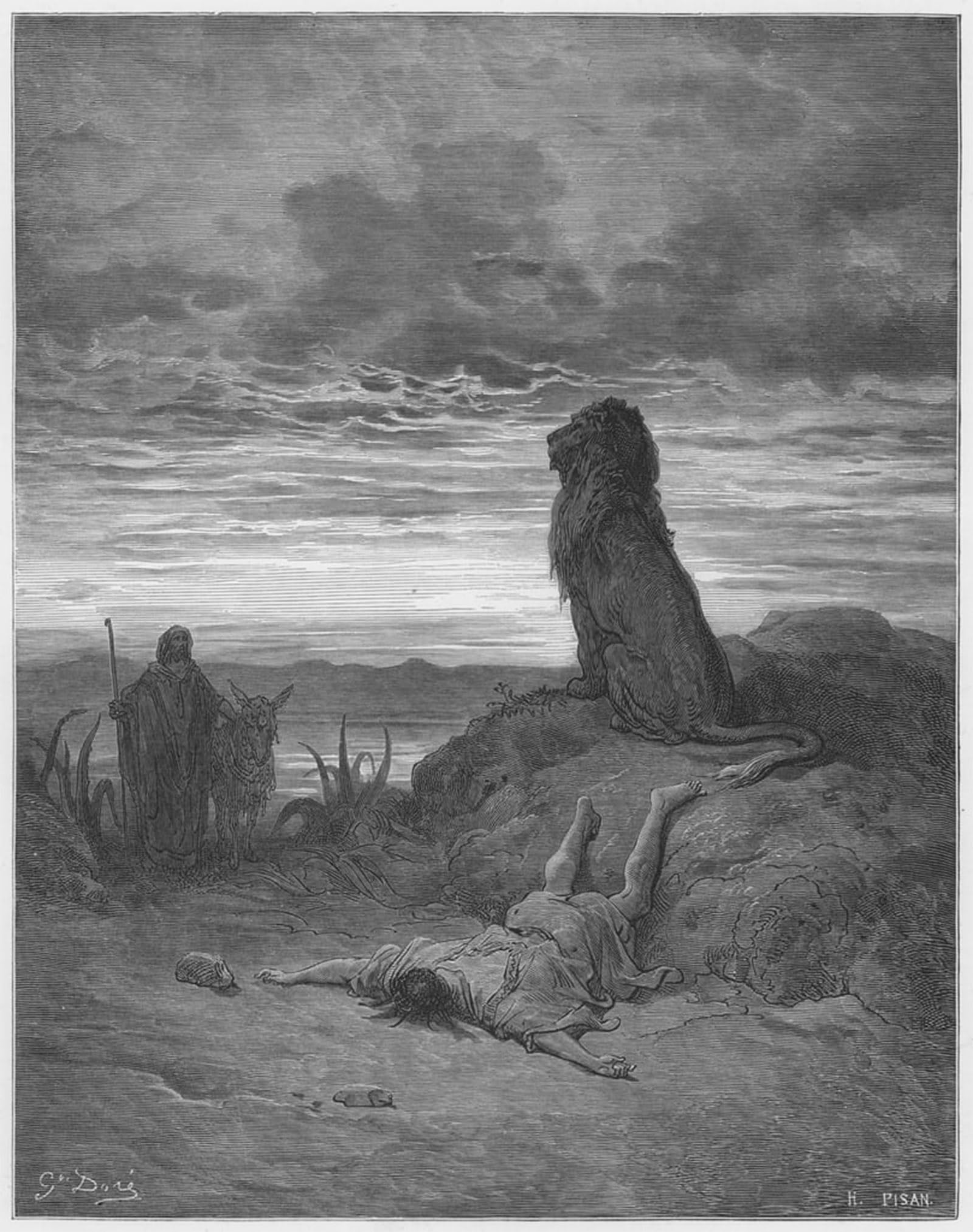 ARTXLXXBN Famous Painting Art Wall Decor Abstract Art Picture Bible the Disobedient Prophet Slain by Gustave Dore Animal Pictures for Home Decor 60x90cm