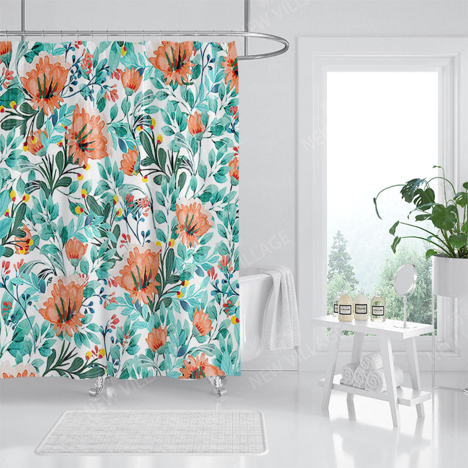 Rideau de douche fleuri 120x200 cm pour une ambiance spa et nature à la maison
