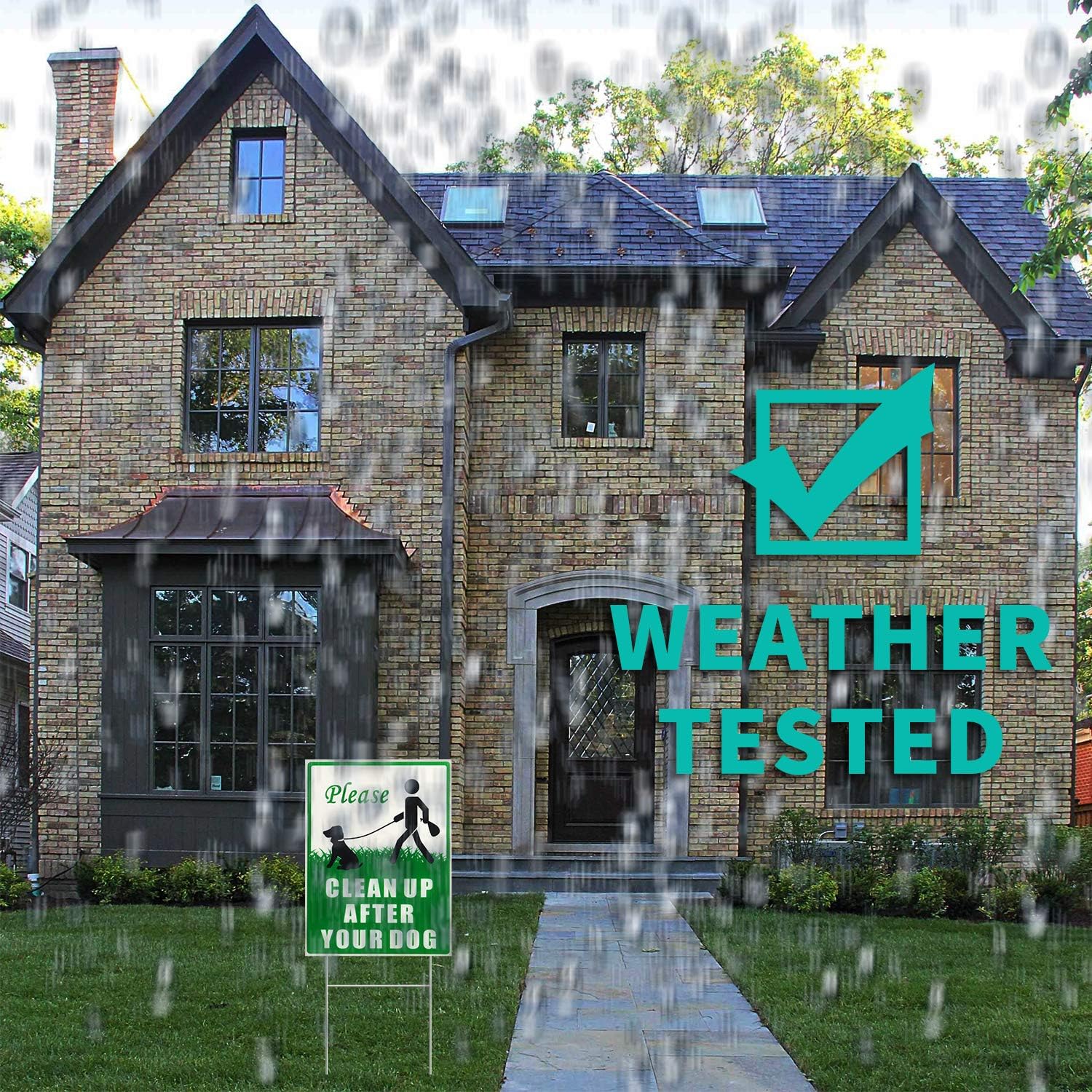 HISVISION Please Clean Up After Your Dog 2 Pack, 12" x 9" Yard Sign with Metal Wire H-Stakes Included,UVresistance, Waterproof, Non-Fading, Easy to Install No Pooping Dog Lawn Signs Double Sided