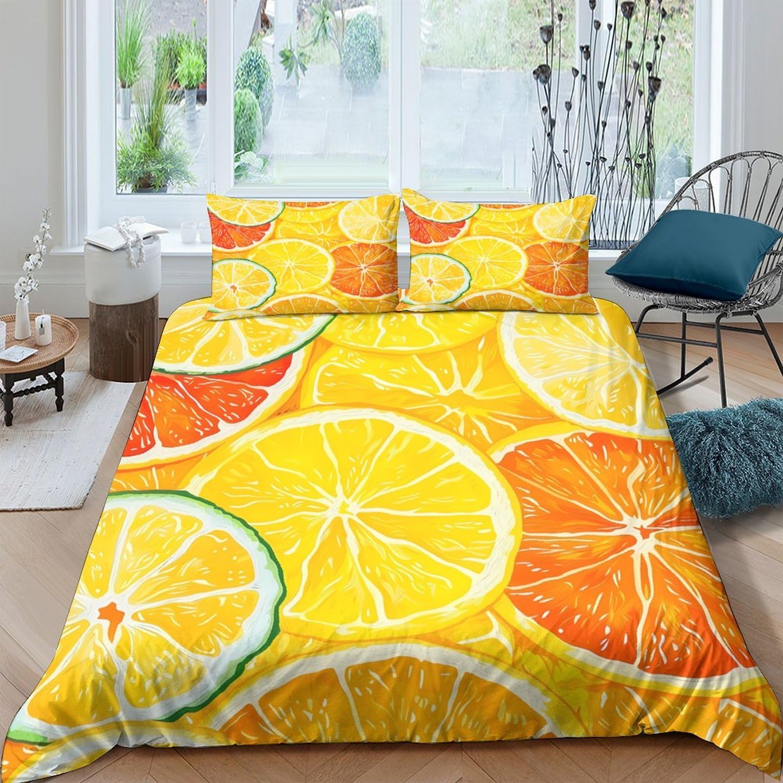 Ctjqhvkz Style-4 3D Printed Citrus Orange Lemon Fitted Sheet Microfiber Soft Mattress Cover For Bedroom Dorm Decor, Easy Care, Anti-Slip, Dustproof, Multi Scene Single（135X200cm）