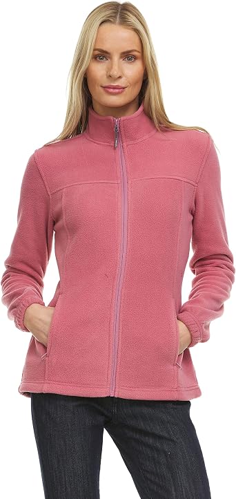 Swiss Alps Womens Lightweight Full-Zip Polar Soft Fleece Jacket Long-Sleeve Outdoor Coat with Pockets for Fall Winter