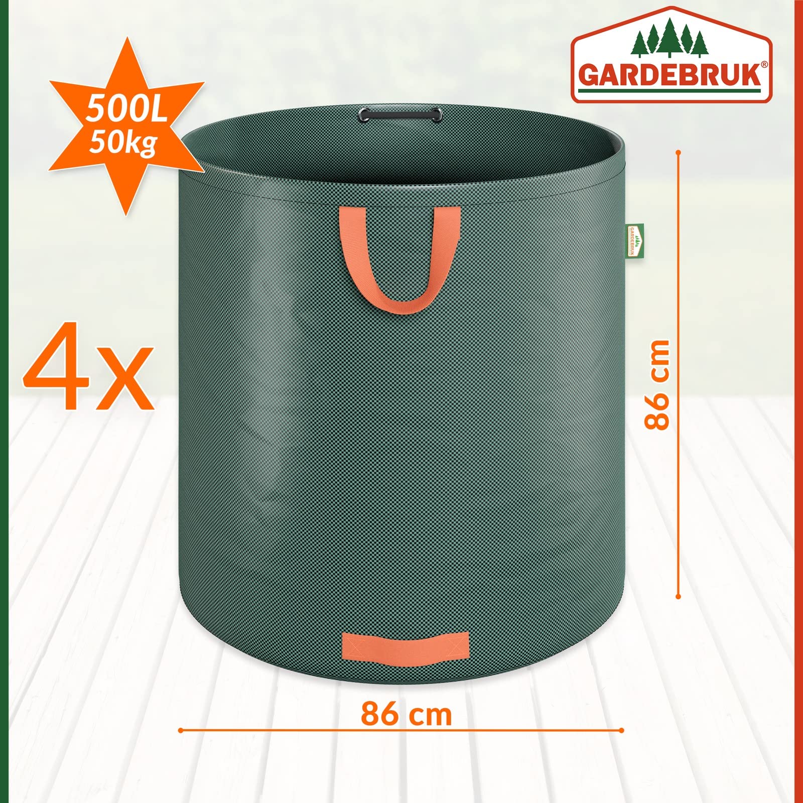 Gardebruk Sacchi da Giardino 4 x 500L=2000L sacco giardinaggio anello stabilizzatore raccolta foglie giardino