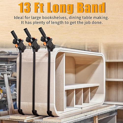 Miniatura 3 de Feekoon Paquete de 3 abrazaderas de correa para carpintería, abrazaderas de banda de liberación rápida con 4 garras de esquina, abrazaderas de