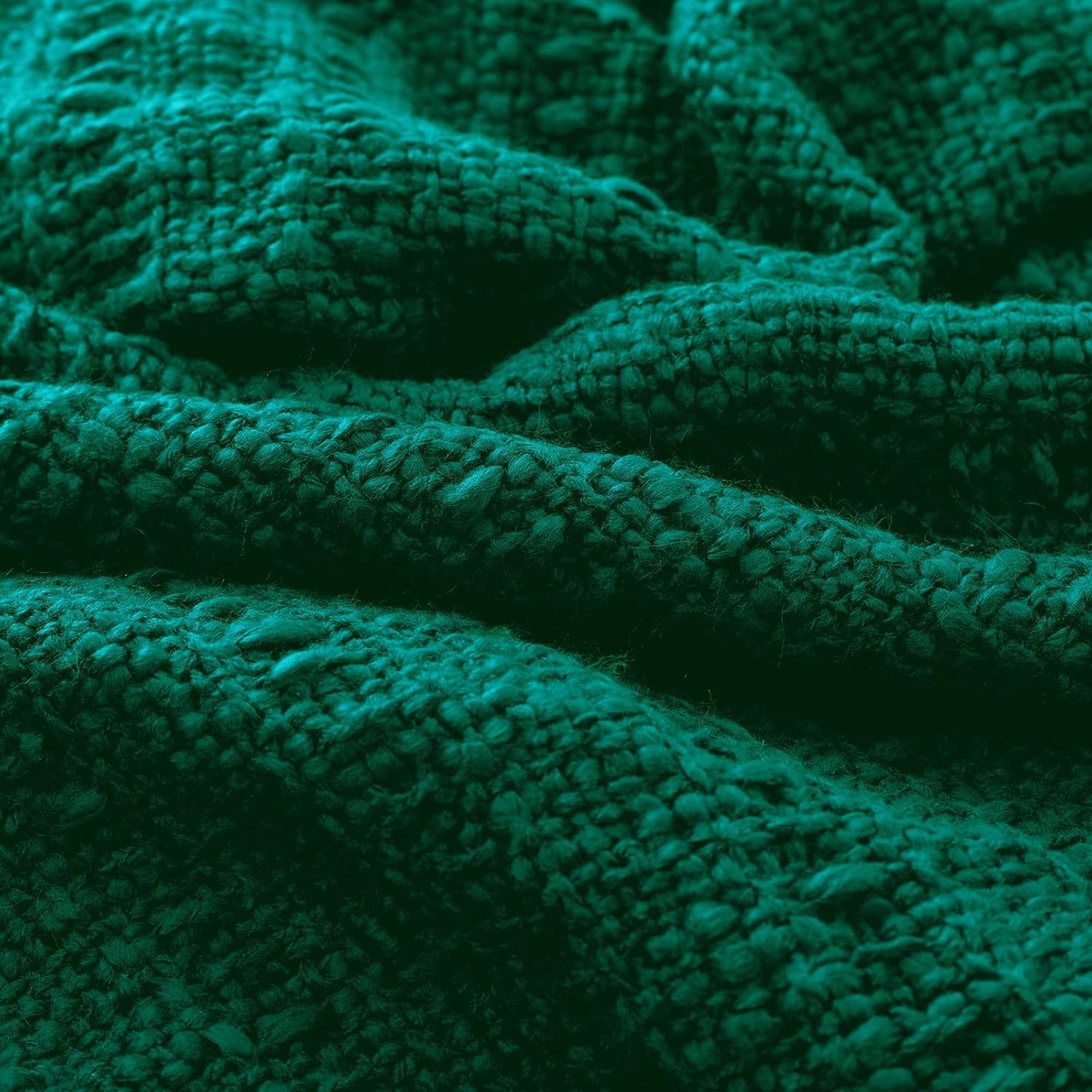 PANDATEX Thick Chunky Green Knitted Throw Blanket for Couch Chair Sofa Bed, Chic Boho Style Textured Basket Weave Pattern Blanket with Decorative Fringe, 50"x60"