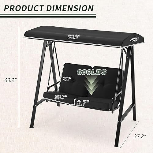 Vista 13 de AECOJOY Silla columpio de patio al aire libre de 2 asientos con toldo ajustable, sillas columpios de porche para adultos, banco columpio exterior