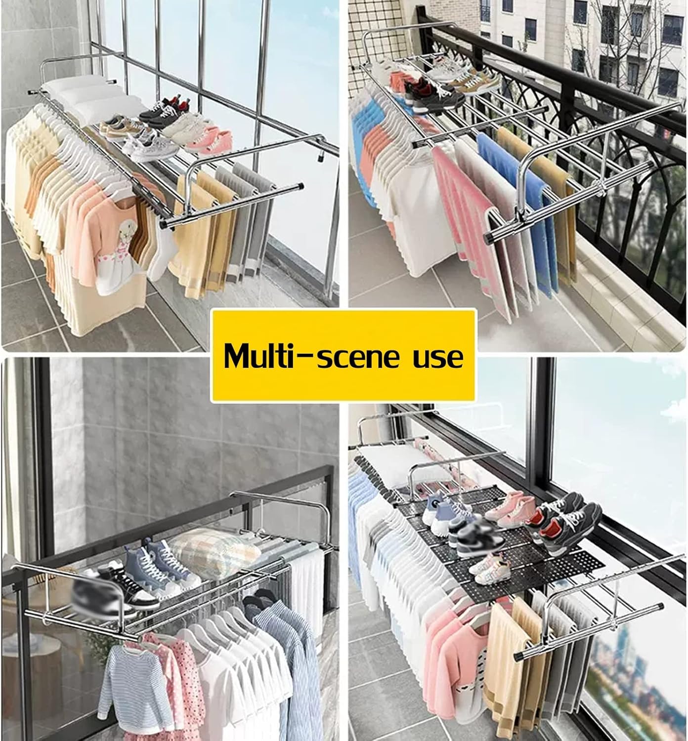 Stainless Steel Retractable Folding Clothes Drying Rack for Indoor Outdoor Use Space Saving Laundry Wall Mounted Airer with Hanger,Silver-87160cm