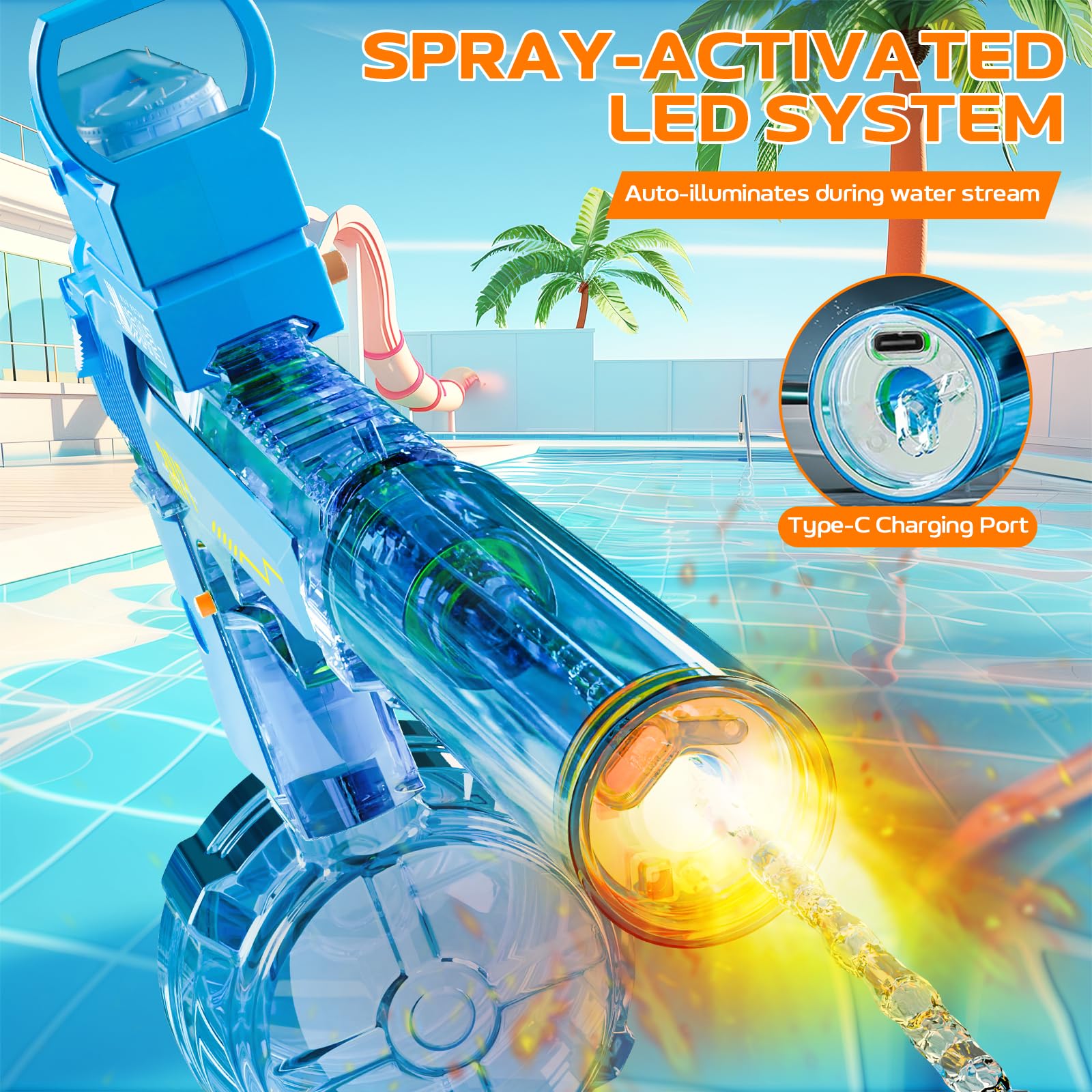 Pistola Elettrica ad Acqua per Adulti Bambini, 2 Pistole ad Acqua Automatiche Spara Acqua con Luce a LED, Piscina Spiaggia per Feste all'Aperto Ragazzi Ragazze Giocattoli, Nero E Blu