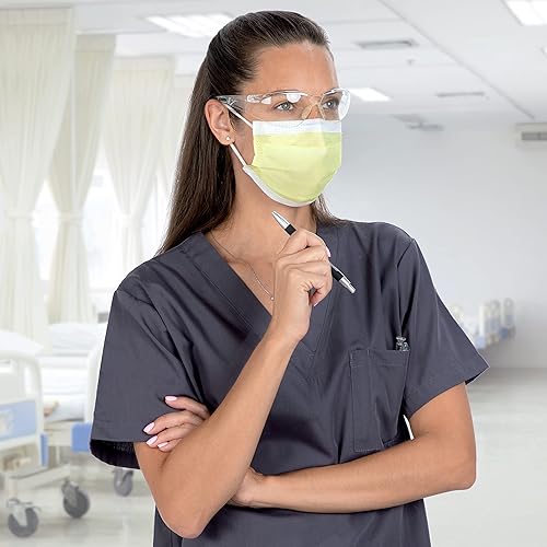 Miniatura 3 de HALYARD Máscara desechable de procedimiento nivel 1, cintas elásticas para las orejas, amarillo, 47567