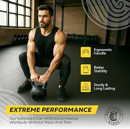 Miniatura 4 de Kettlebell Kings Pesas rusas con recubrimiento en polvo de 4 a 105.8 lbs  Pesas de mano Equipo de gimnasio y juegos de entrenamiento de fuerza para