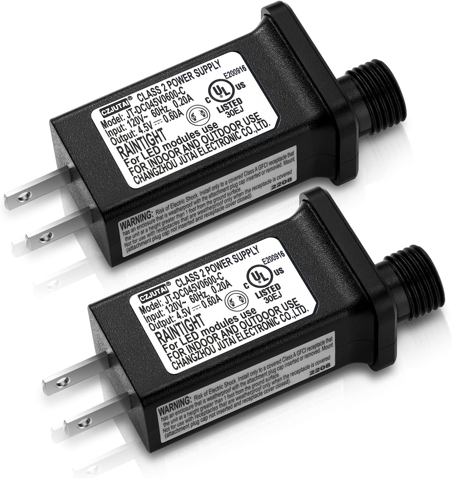 2 Pieces LED Transformer Replacement Class 2 Power Supply for Christmas String Light Inflatable Decorations LED Controller IP44 Waterproof Low Voltage Transformer US Power Adapter (4.5V2.7W 0.6A)