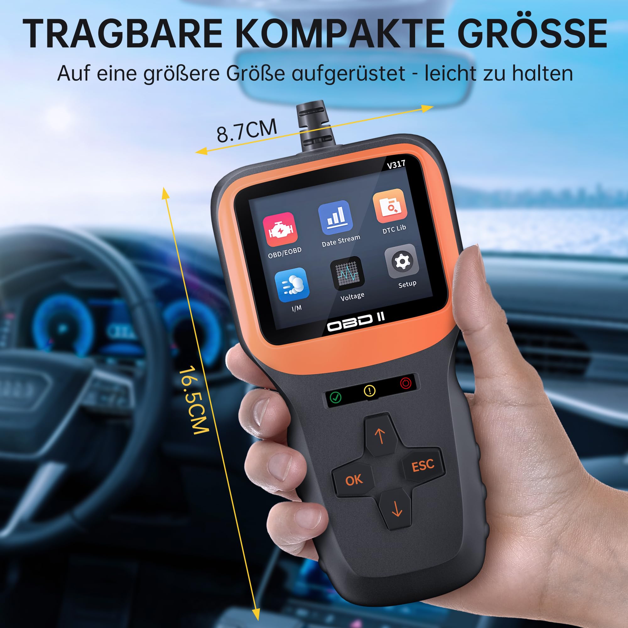 V317 Narzędzie diagnostyczne OBD2, samochodowy czytnik kodów OBD2, czytnik kodów błędów, narzędzie diagnostyczne OBDII/EOBD do wszystkich samochodów z protokołem OBDII (kolorowy ekran LCD)